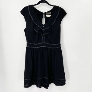 Elevenses Anthropologie Alexa Ruffle Romper Sz 10 Black Pockets Cut Out Cap Slv